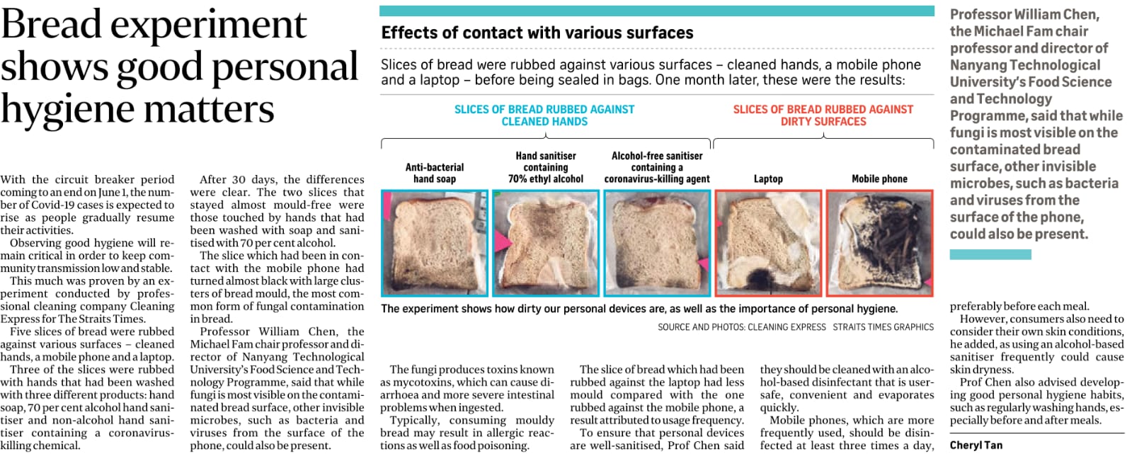 Bread Experiment Shows Good Personal Hygiene Matters - Published in Straits Times