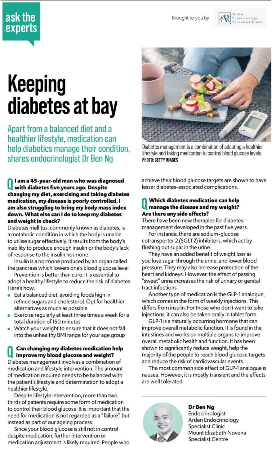 Keeping Diabetes At Bay - Published in The Straits Times Oct 27, 2021